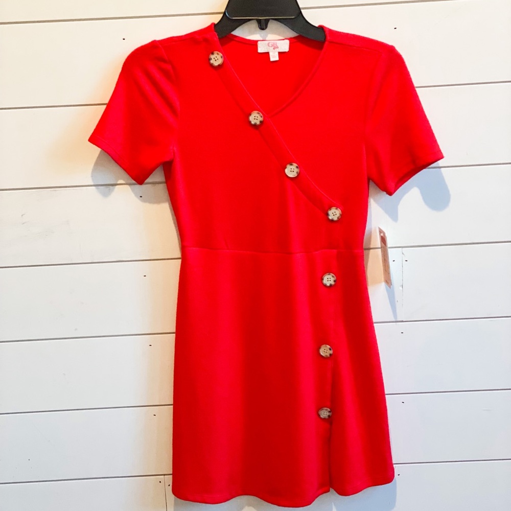 Girls Christmas Red Gianni Bini Dress with Buttons